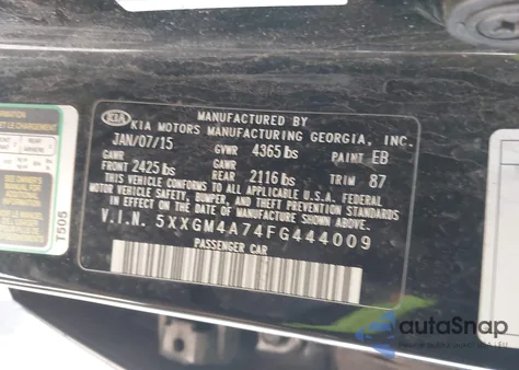 2015 Kia Optima Lx from USA, damaged, VIN 5XXGM4A74FG444009